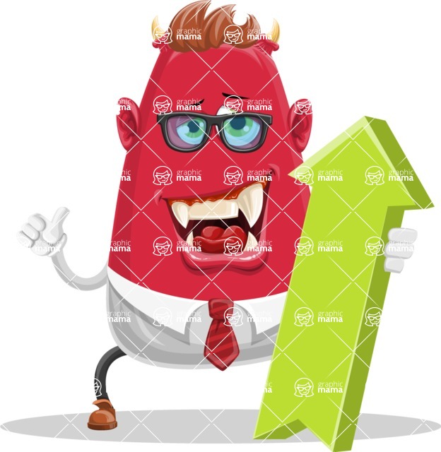 Business Monster Cartoon Character - Business Monster Cartoon Character with Arrow